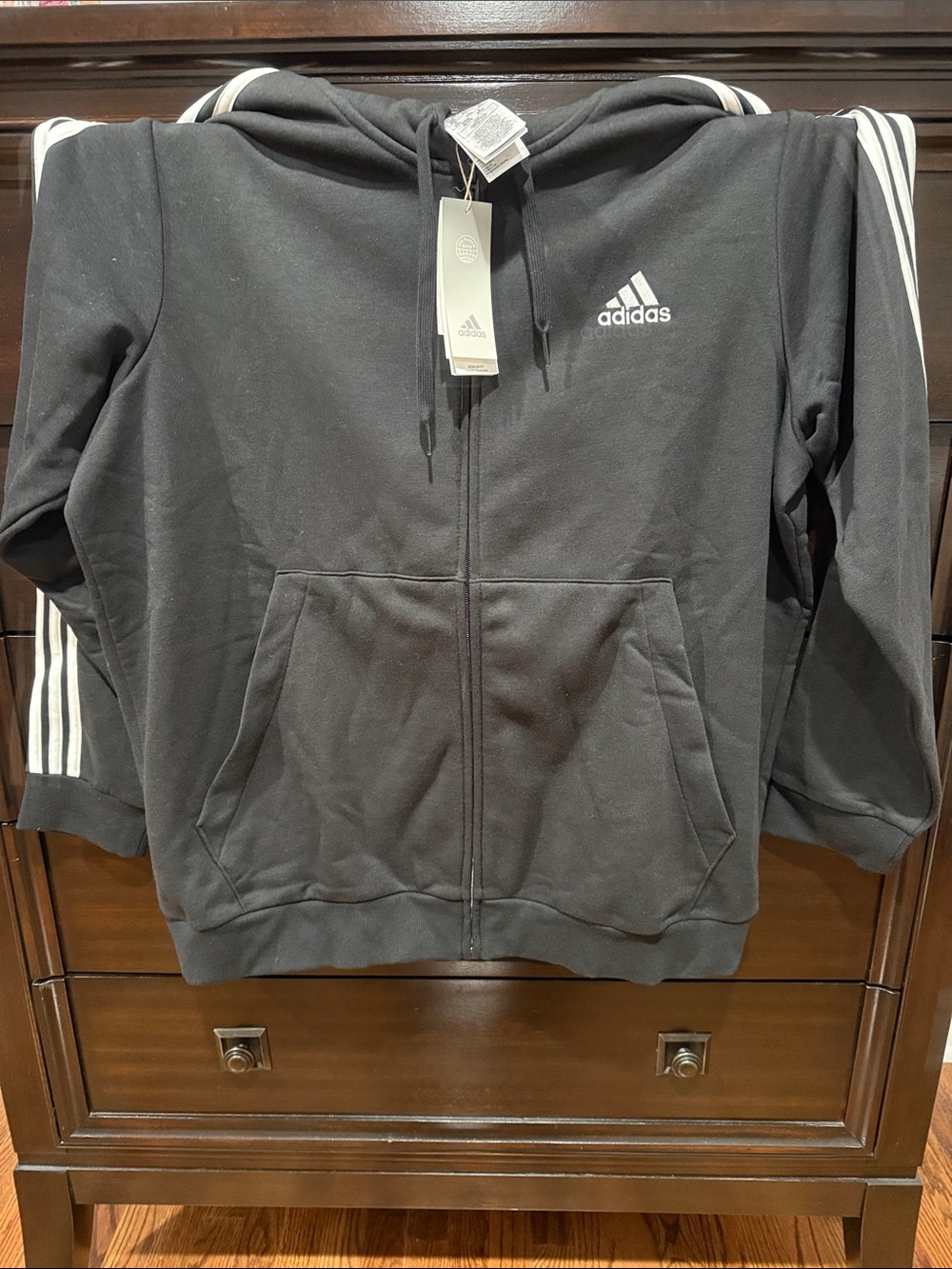adidas Black Zip-Up Hoodie with White 3-Stripes